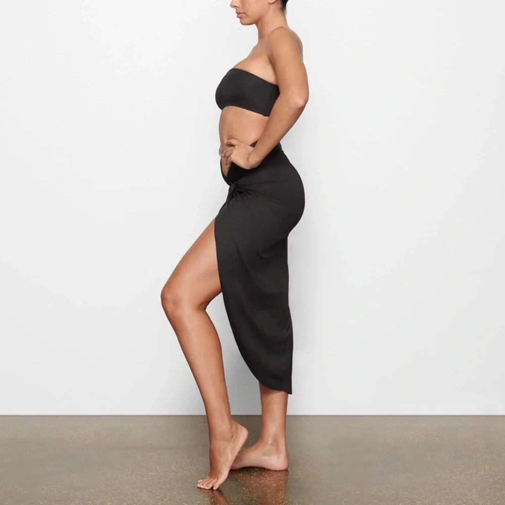 SKIMS Black Twist-Front Swim Sarong